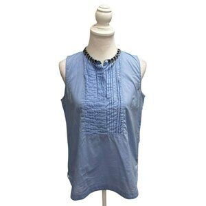 J.Crew Sleeveless Light Blue Blouse With Pleated Front & Embellished Collar Sz 6